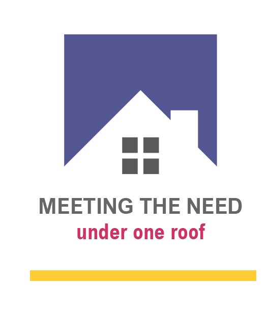 Logo with simple roof image over the words "Meeting the need under one roof"