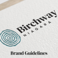 Image: Birchway Niagara logo embossed into paper. Text: "Brand Guidelines"