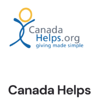 Title: Canada Helps, Logo: CanadaHelps.org (giving made simple) - includes simple graphic of a person with their hands up.