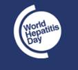 Graphic of a simple white globe on a blue background with the words "World Hepatitis Day"