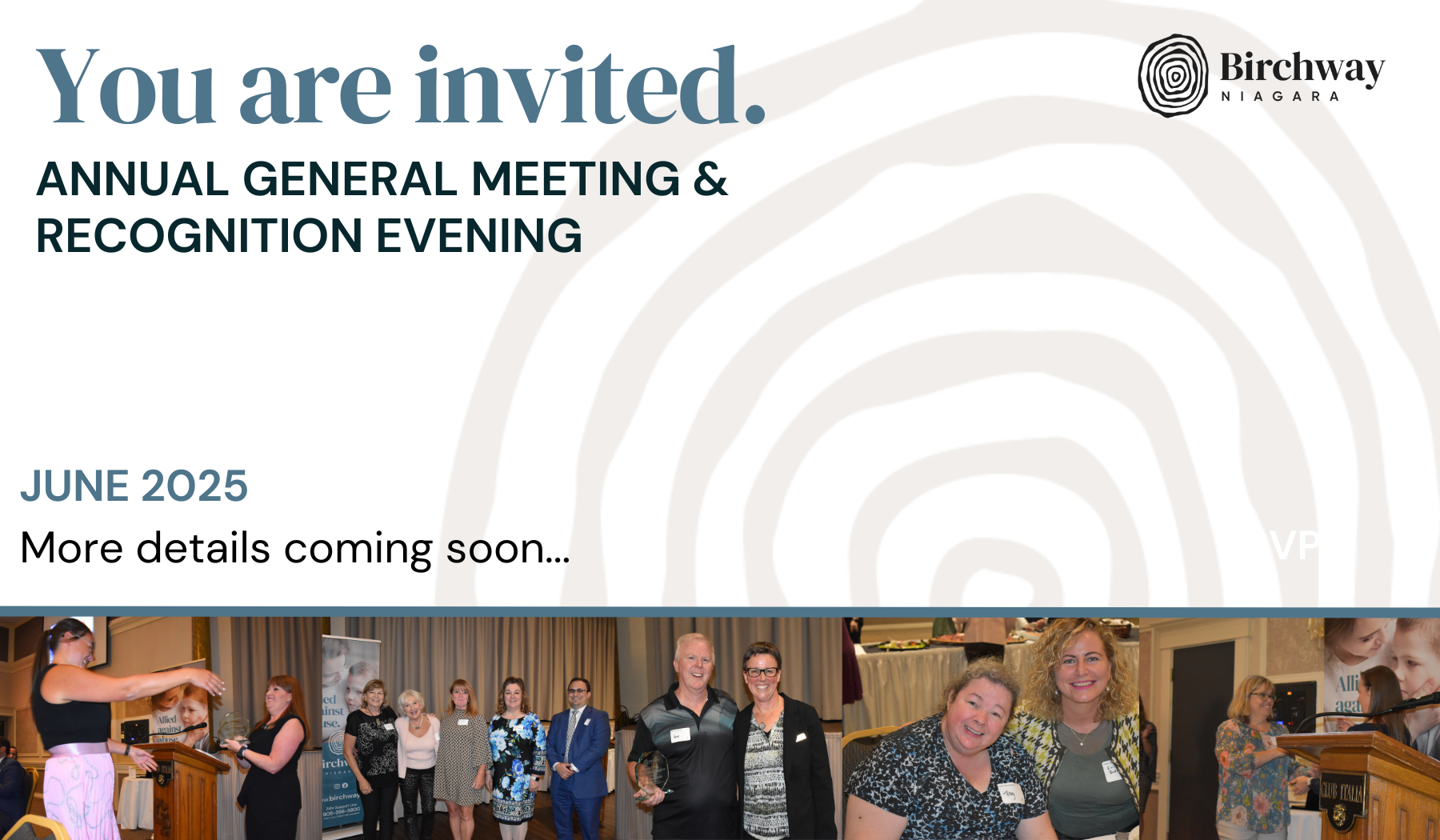 Text: You are invited. Annual General Meeting and Recognition Evening. June. More details coming soon.