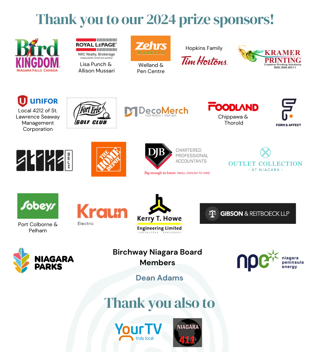 Logos of prize and media sponsors