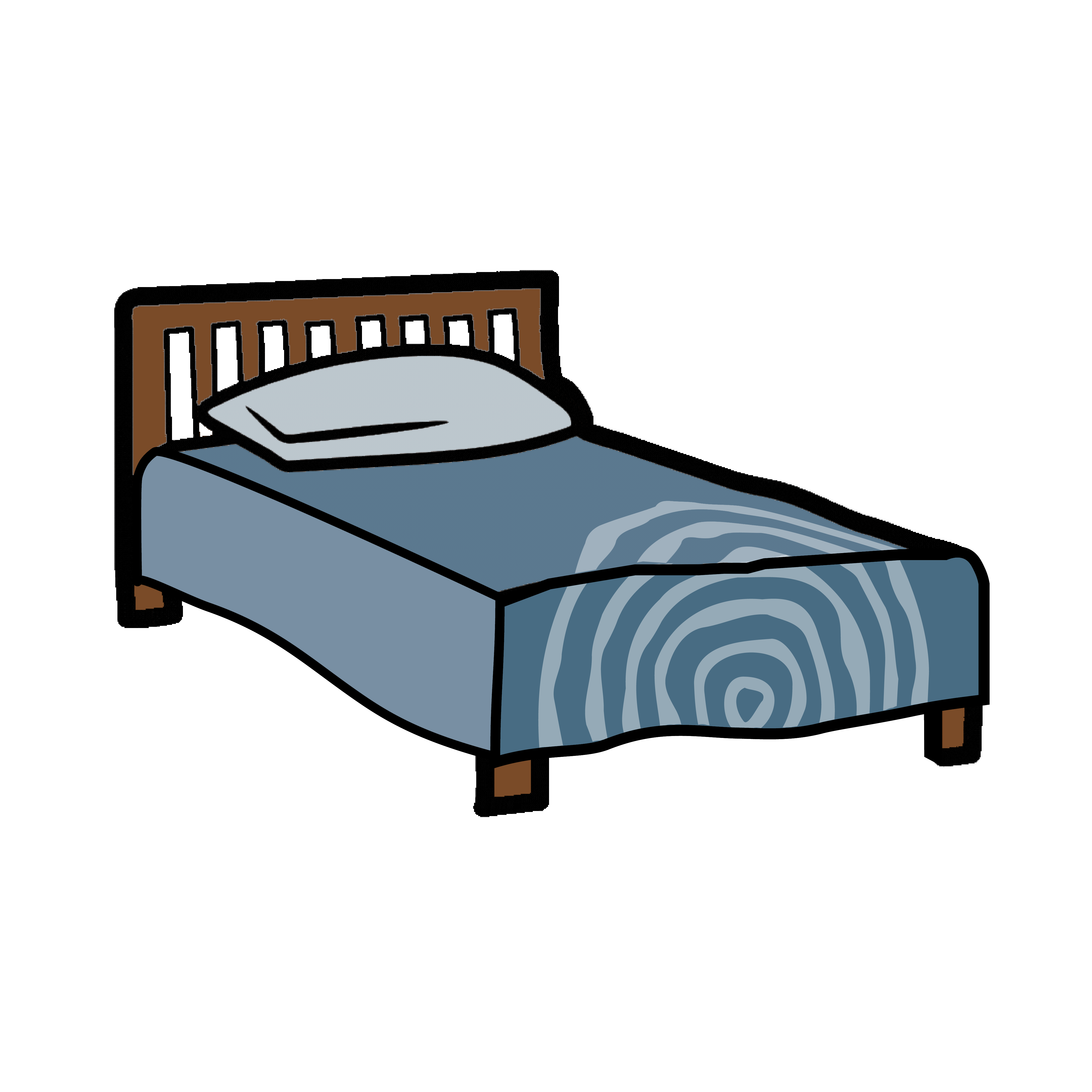 15 beds – Partial vector only – adjusted comforter and leg coloured BRANDED Graphic of a bed with a teal comforter that has lighter teal rings on it that look like the rings of a tree.